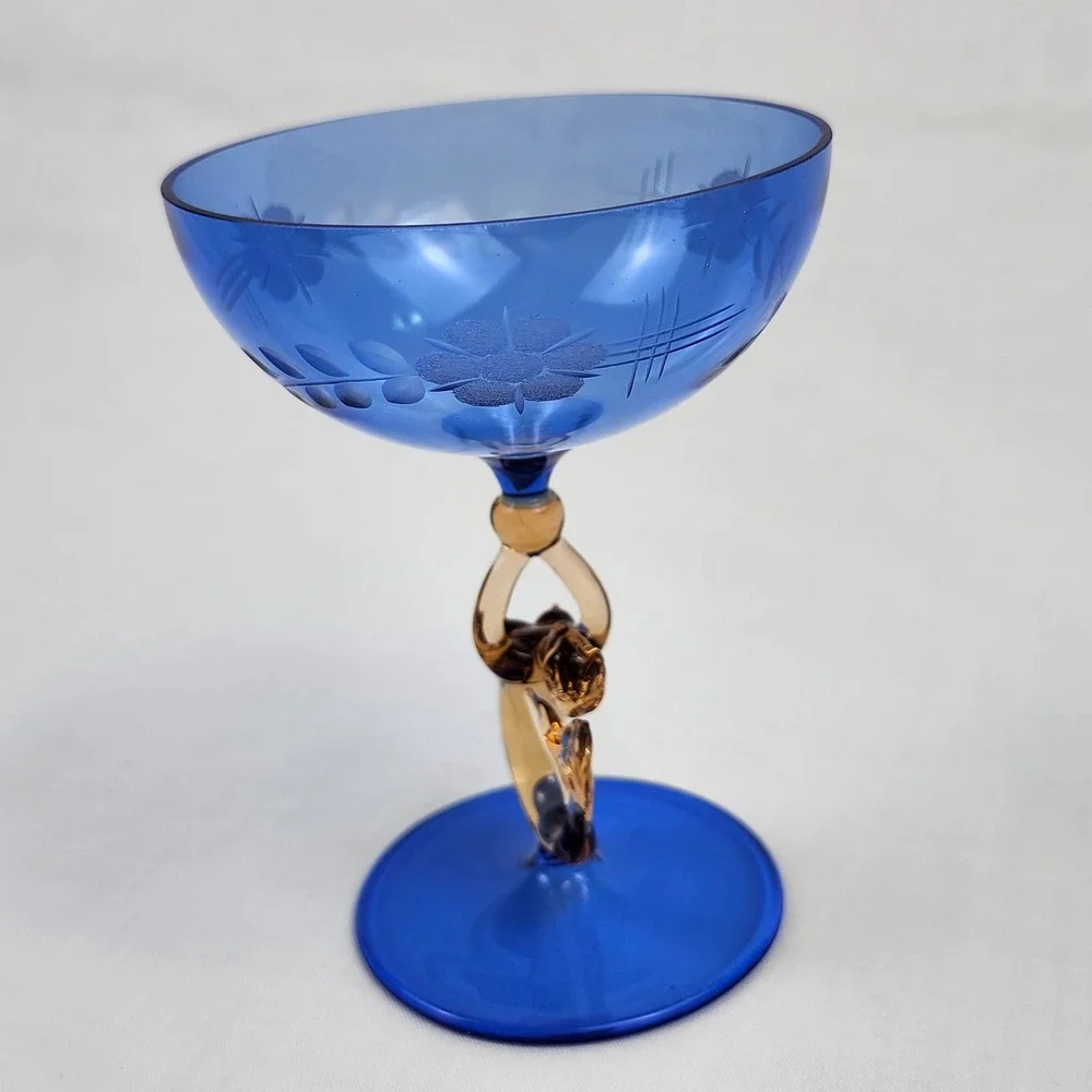 VTG Art Deco Bimini Glass Fritz Lampl Austria Nude Mermaid 1920s Blue Amber